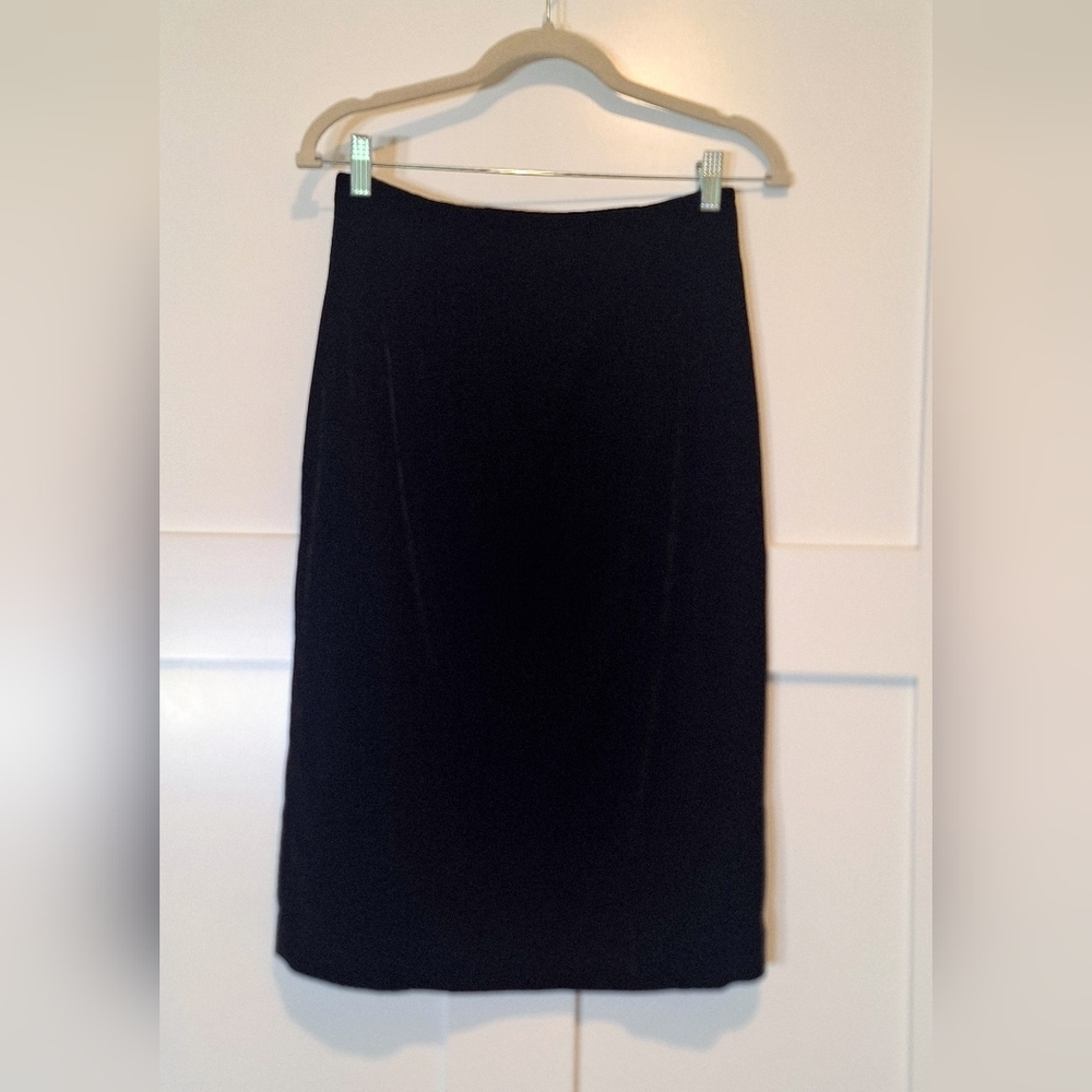 Liz Claiborne Vintage Velvet Velour Pencil Lined Midi Skirt Black Size 10 USA